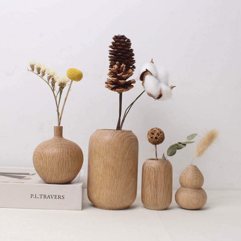 Japanese Style Groceries Solid Wood Dried Flowers And Flowerpot Wooden Craftwork Ins Vase