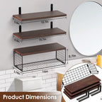 2 In 1 Floating Shelves Wall Mounted With Storage Basket Bathroom Shelves Over Toilet Wooden Shelves For Bedroom Living Room Kitchen Office Wall Decor Plants