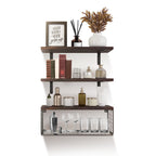 2 In 1 Floating Shelves Wall Mounted With Storage Basket Bathroom Shelves Over Toilet Wooden Shelves For Bedroom Living Room Kitchen Office Wall Decor Plants